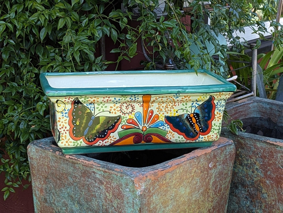 Butterfly Window Box Planter | Talavera Artistry | Mexican Ceramic Pottery Garden Decor