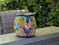 Talavera Owl Flower Pot | 11.5" Tall Handmade Ceramic Planter | Outdoor Mexican Pottery