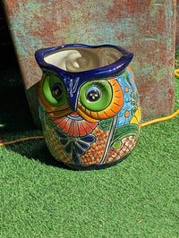 Talavera Owl Flower Pot | 11.5" Tall Handmade Ceramic Planter | Outdoor Mexican Pottery