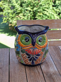 Talavera Owl Flower Pot | 11.5" Tall Handmade Ceramic Planter | Outdoor Mexican Pottery