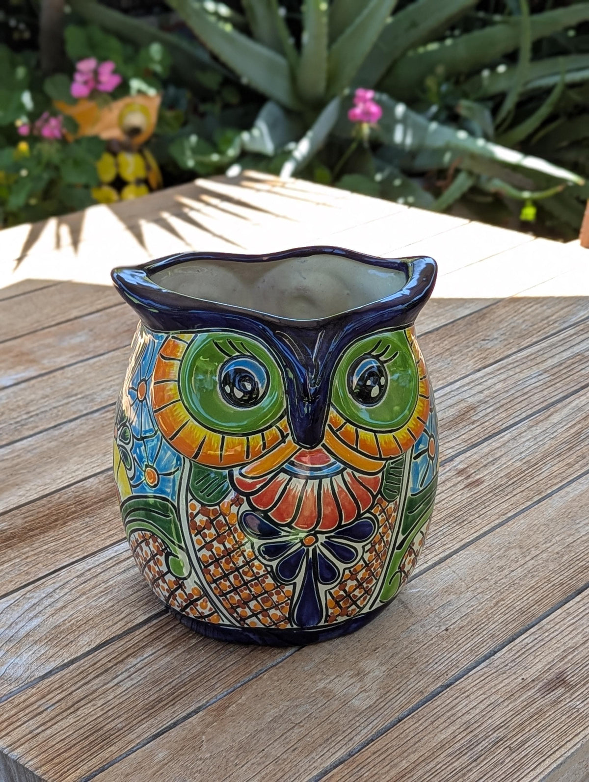 Talavera Owl Flower Pot | 11.5" Tall Handmade Ceramic Planter | Outdoor Mexican Pottery