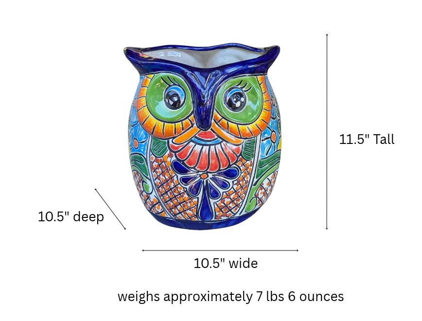 Talavera Owl Flower Pot | 11.5" Tall Handmade Ceramic Planter | Outdoor Mexican Pottery