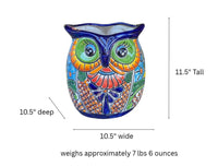 Talavera Owl Flower Pot | 11.5" Tall Handmade Ceramic Planter | Outdoor Mexican Pottery