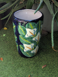 Lily Planter | 16.5" Tall Hand-Painted Talavera Flower Pot | Mexican Ceramic Outdoor Garden Decor