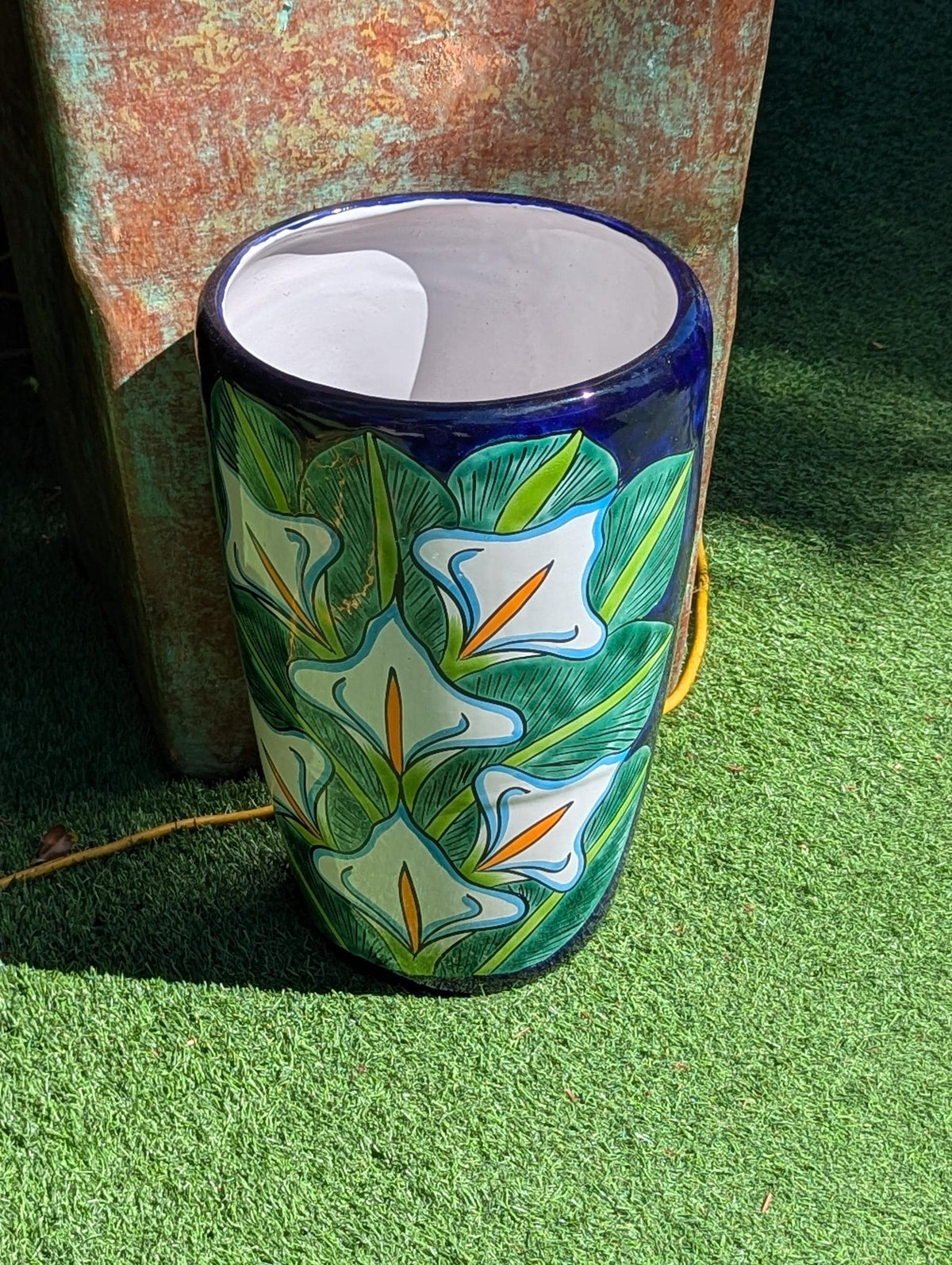 Lily Planter | 16.5" Tall Hand-Painted Talavera Flower Pot | Mexican Ceramic Outdoor Garden Decor