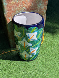 Lily Planter | 16.5" Tall Hand-Painted Talavera Flower Pot | Mexican Ceramic Outdoor Garden Decor