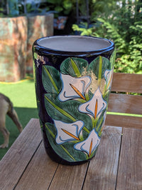 Lily Planter | 16.5" Tall Hand-Painted Talavera Flower Pot | Mexican Ceramic Outdoor Garden Decor