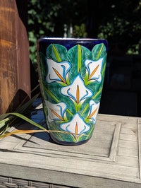 Lily Planter | 16.5" Tall Hand-Painted Talavera Flower Pot | Mexican Ceramic Outdoor Garden Decor