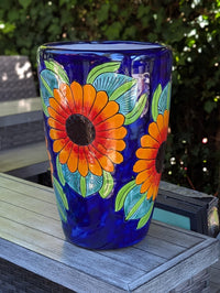 Sunflower Planter | 16.5" Tall Hand-Painted Talavera Flower Pot | Mexican Ceramic Pottery