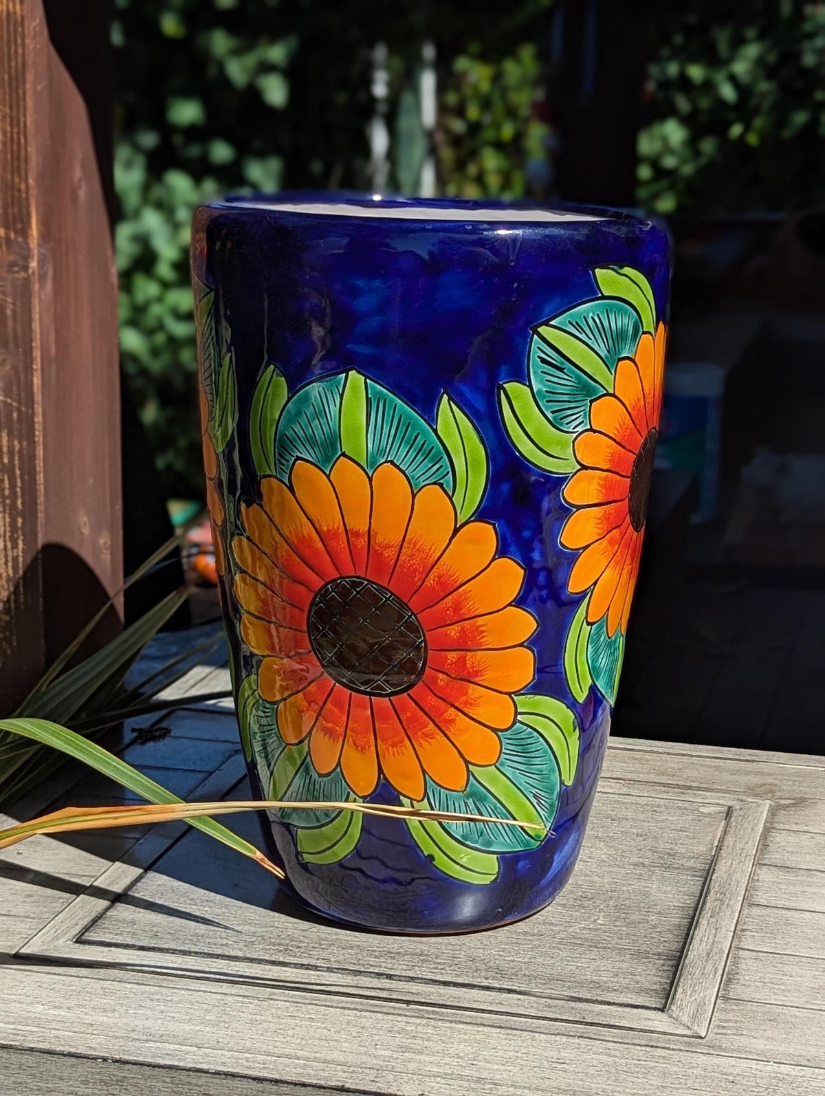 Sunflower Planter | 16.5" Tall Hand-Painted Talavera Flower Pot | Mexican Ceramic Pottery
