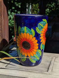 Sunflower Planter | 16.5" Tall Hand-Painted Talavera Flower Pot | Mexican Ceramic Pottery