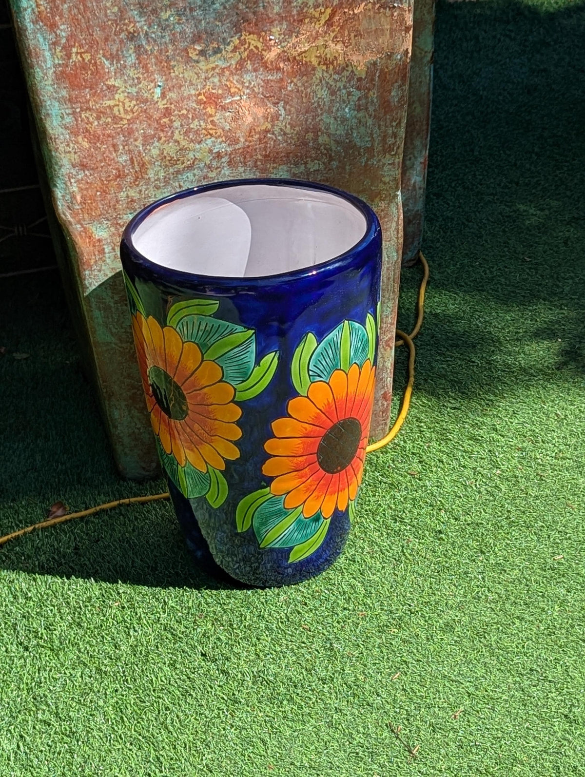 Sunflower Planter | 16.5" Tall Hand-Painted Talavera Flower Pot | Mexican Ceramic Pottery