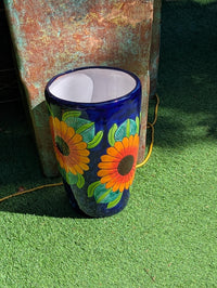 Sunflower Planter | 16.5" Tall Hand-Painted Talavera Flower Pot | Mexican Ceramic Pottery