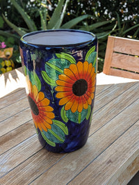Sunflower Planter | 16.5" Tall Hand-Painted Talavera Flower Pot | Mexican Ceramic Pottery