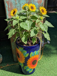 Sunflower Planter | 16.5" Tall Hand-Painted Talavera Flower Pot | Mexican Ceramic Pottery