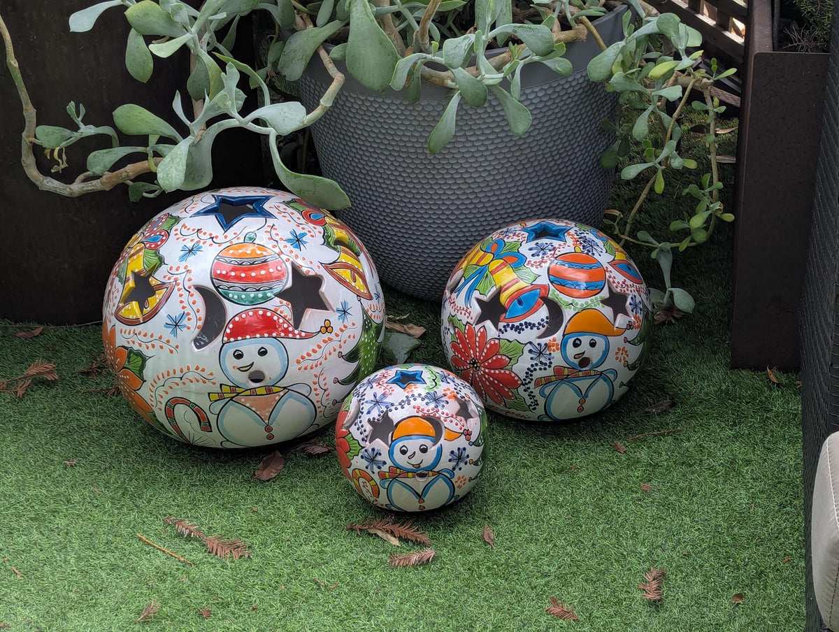 Holiday Garden Spheres | Ceramic Winter Decor & Yard Art | Outdoor Talavera Pottery Handmade in Mexico
