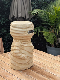 Halloween Mummy Garden Statue | Handmade Spooky Clay Lawn Ornament & Patio Decoration