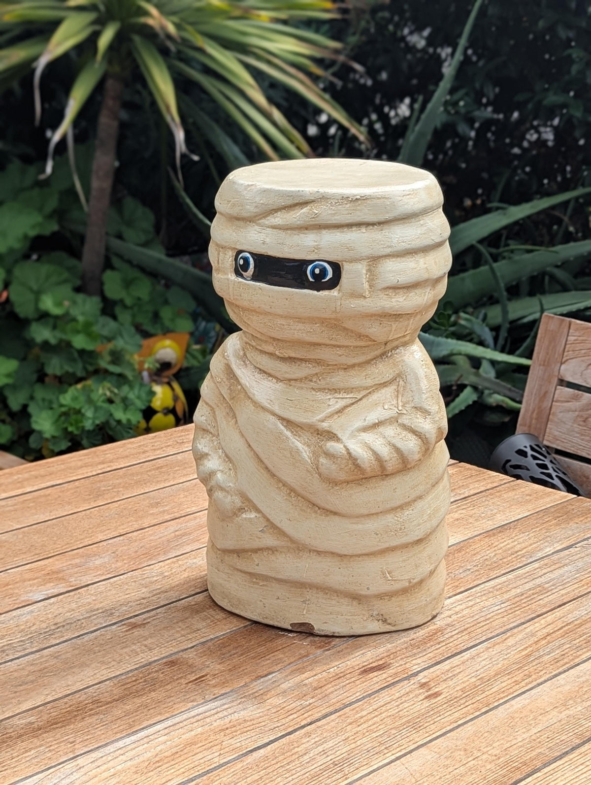Halloween Mummy Garden Statue | Handmade Spooky Clay Lawn Ornament & Patio Decoration