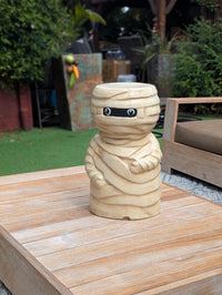Halloween Mummy Garden Statue | Handmade Spooky Clay Lawn Ornament & Patio Decoration