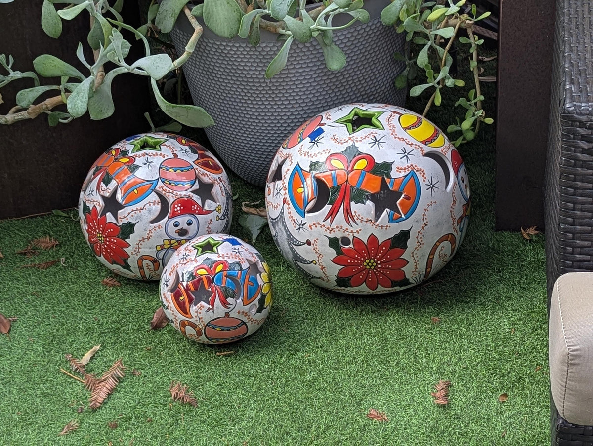 Ceramic Holiday Spheres Lawn Ornament & Garden Decor | Outdoor Talavera Pottery | Handmade in Mexico