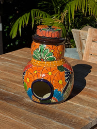 Handcrafted Talavera Snowman Statue | Christmas Ceramic Candle Holder |  Mexican Pottery Holiday Decor Gift