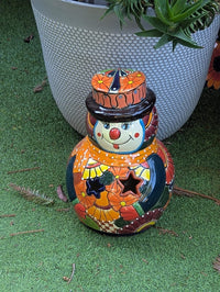 Handcrafted Talavera Snowman Statue | Christmas Ceramic Candle Holder |  Mexican Pottery Holiday Decor Gift