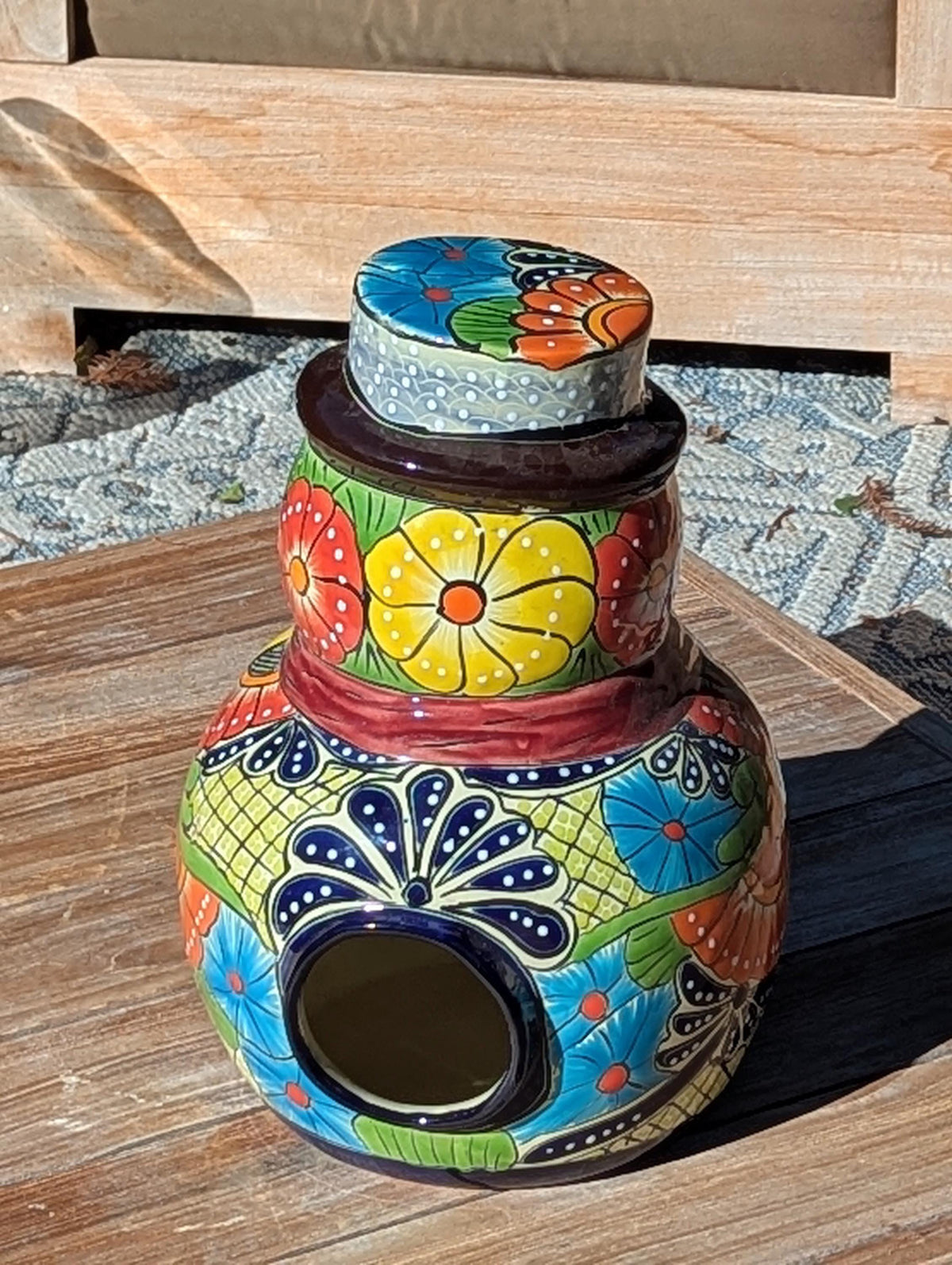 Talavera Snowman Holiday Decor | Christmas Ceramic Candle Holder | Mexican Pottery