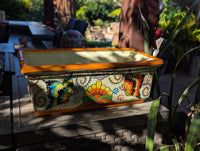 Hand-Painted Mexican Talavera Planter Box | Butterfly Floral Art | Rectangular Ceramic Garden Decor
