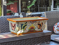 Hand-Painted Mexican Talavera Planter Box | Butterfly Floral Art | Rectangular Ceramic Garden Decor