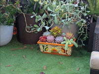 Hand-Painted Mexican Talavera Planter Box | Butterfly Floral Art | Rectangular Ceramic Garden Decor
