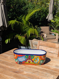 Hand-Painted Mexican Talavera Oval Planter Box | Ceramic Garden Decor