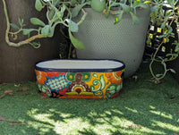 Hand-Painted Mexican Talavera Oval Planter Box | Ceramic Garden Decor