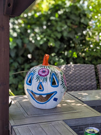 White Halloween Pumpkin Decor | Hand Painted Jack-o-Lantern | Mexican Pottery Candle Holder