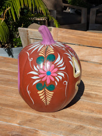 Halloween Pumpkin Candle Holder & Decor | Hand Painted Jack-o-Lantern | Mexican Pottery Gift