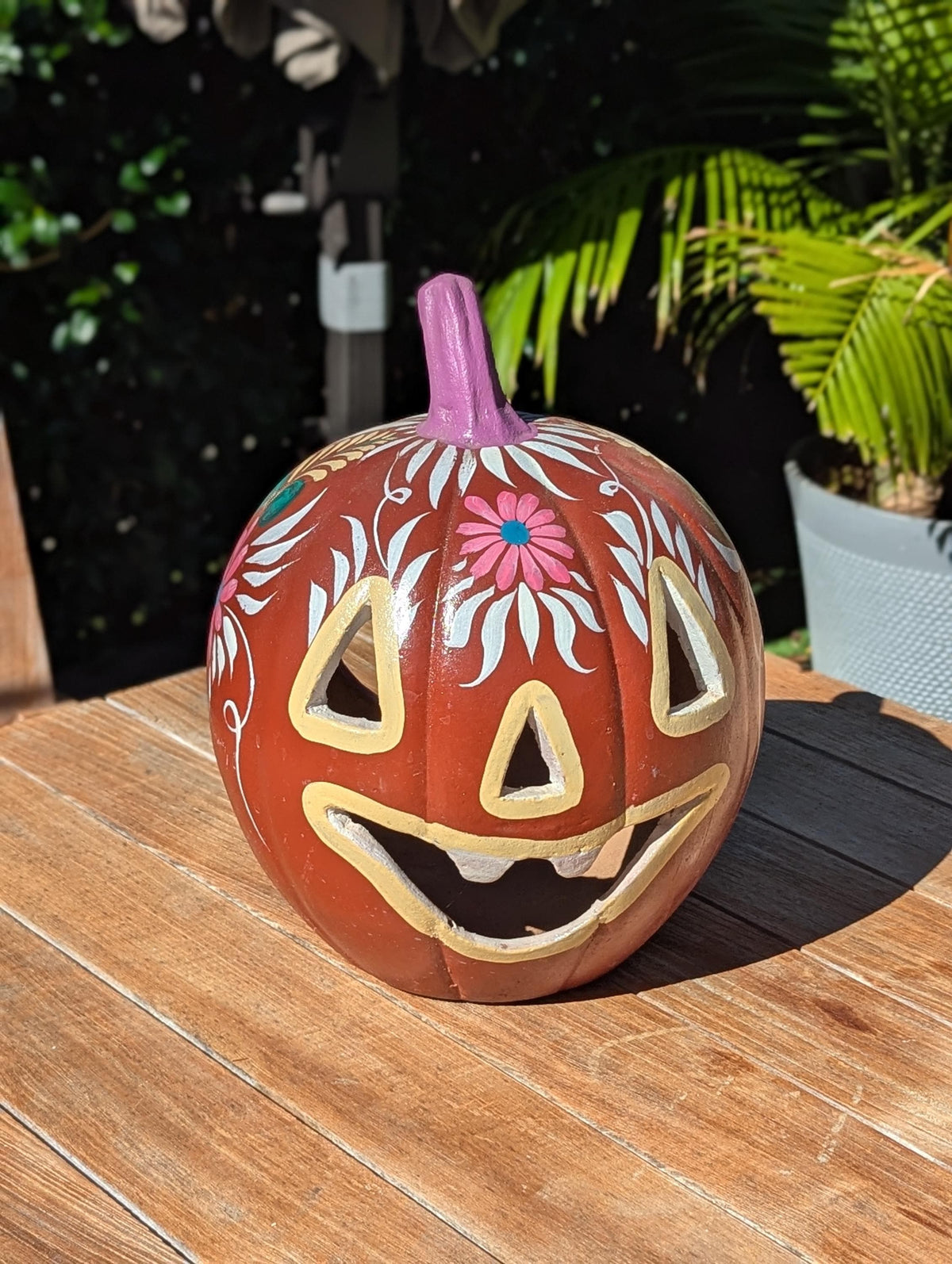 Halloween Pumpkin Candle Holder & Decor | Hand Painted Jack-o-Lantern | Mexican Pottery Gift