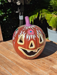 Halloween Pumpkin Candle Holder & Decor | Hand Painted Jack-o-Lantern | Mexican Pottery Gift