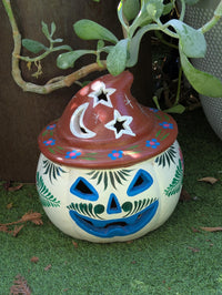 Clay Halloween Pumpkin Candle Holder & Decor | Handmade Ceramic Jack-o-Lantern | Mexican Pottery Autumn Gift