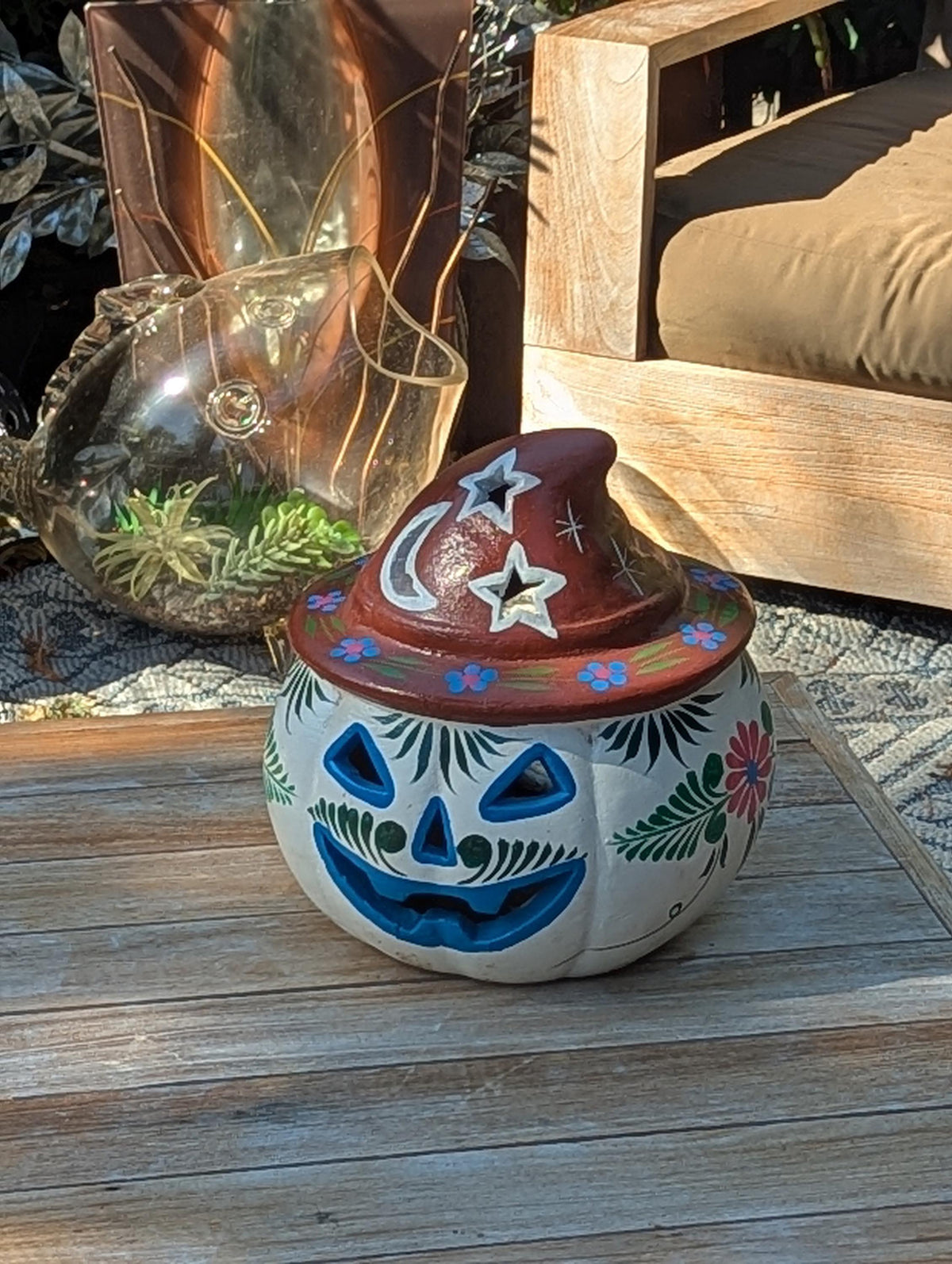 Clay Halloween Pumpkin Candle Holder & Decor | Handmade Ceramic Jack-o-Lantern | Mexican Pottery Autumn Gift