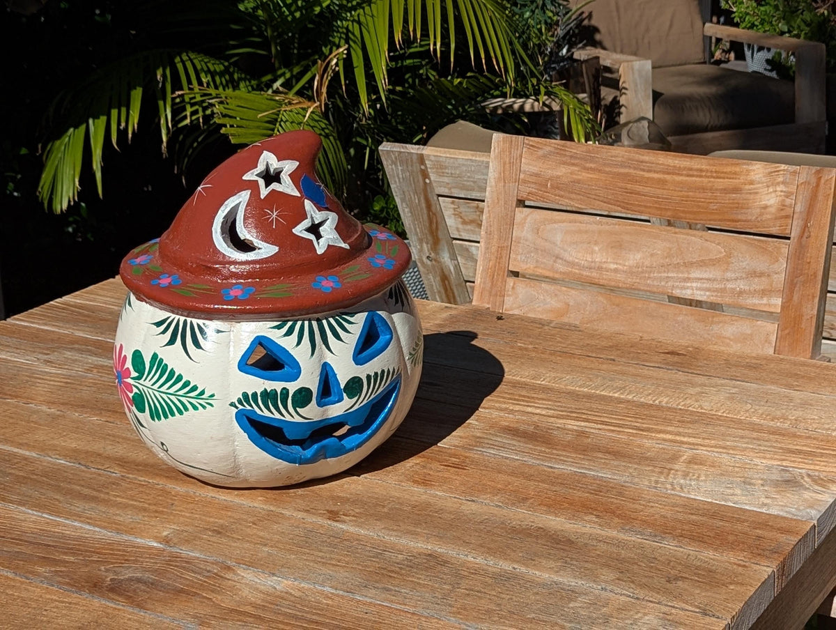 Clay Halloween Pumpkin Candle Holder & Decor | Handmade Ceramic Jack-o-Lantern | Mexican Pottery Autumn Gift