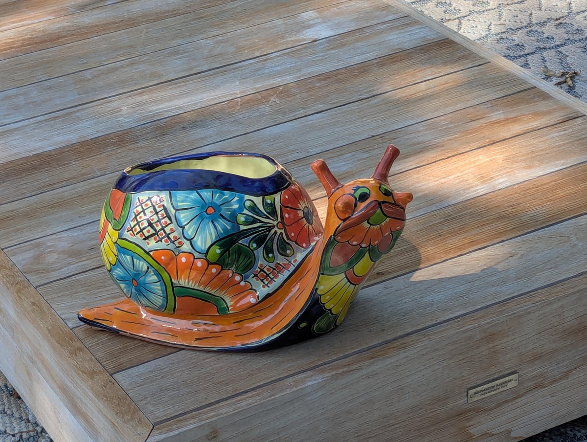 Hand-Painted Talavera Snail Planter | Mexican Pottery Flower Pot  | Ceramic Garden Decor