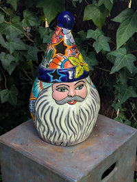 Hand-Painted Talavera Santa Claus Statue | Mexican Ceramic Christmas Lantern (18" Tall)