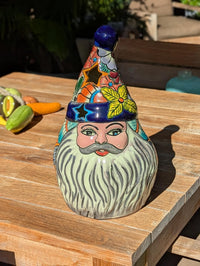 Hand-Painted Talavera Santa Claus Statue | Mexican Ceramic Christmas Lantern (18" Tall)
