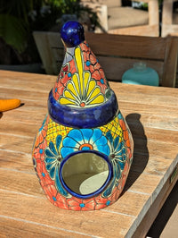 Hand-Painted Talavera Santa Claus Statue | Mexican Ceramic Christmas Lantern (18" Tall)