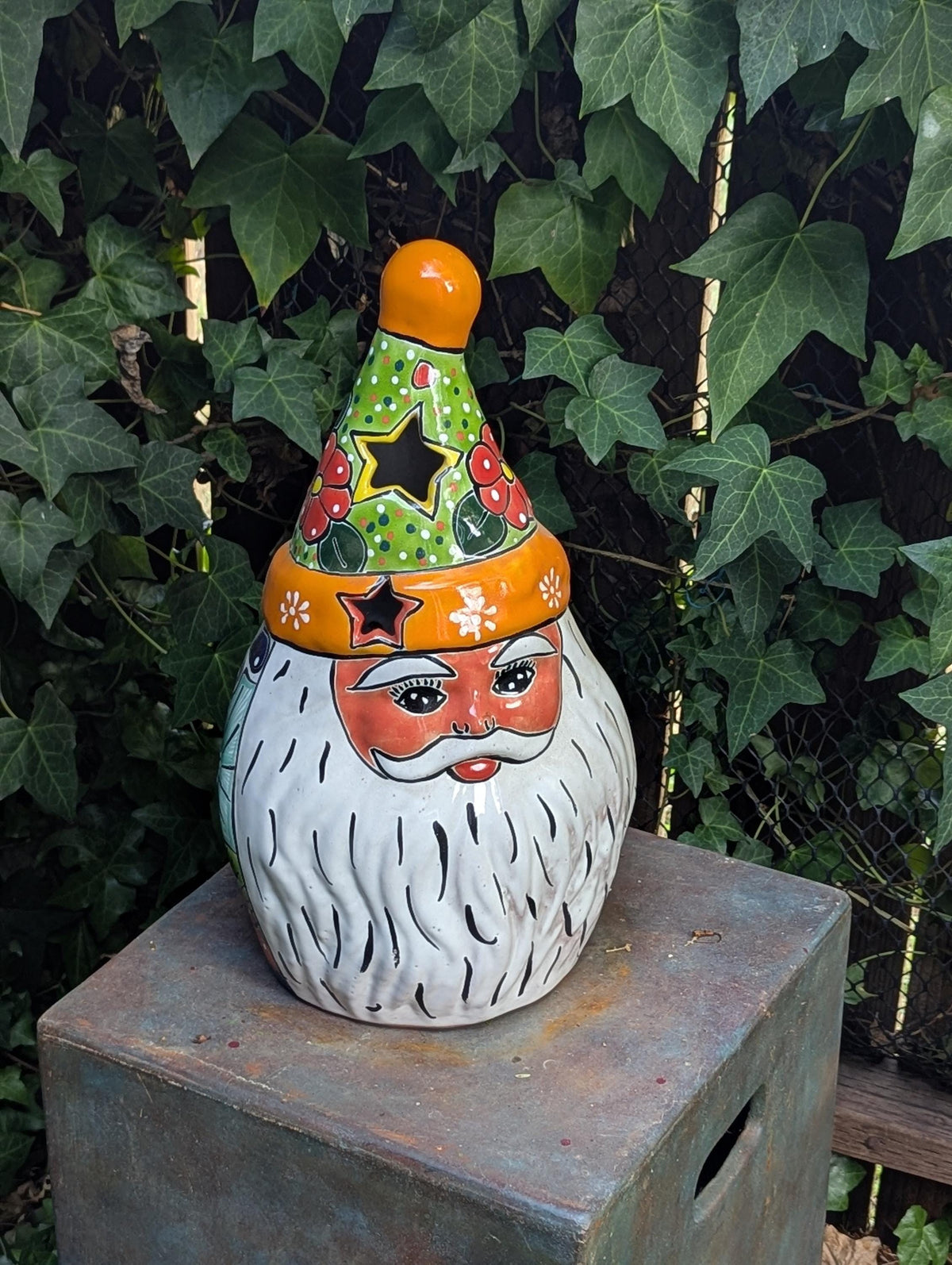 Talavera Santa Claus Statue | Hand-Painted Mexican Ceramic Christmas Tea Light Holder & Decor (18" Tall)