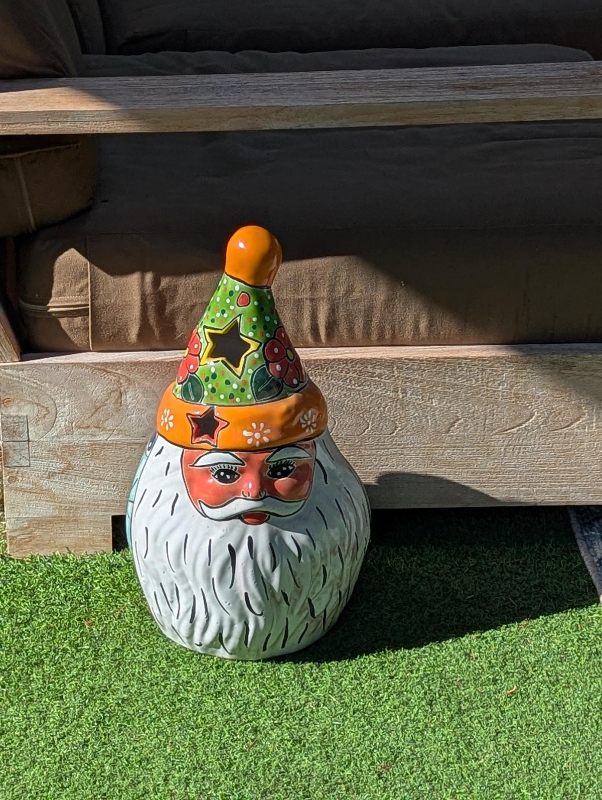 Talavera Santa Claus Statue | Hand-Painted Mexican Ceramic Christmas Tea Light Holder & Decor (18" Tall)