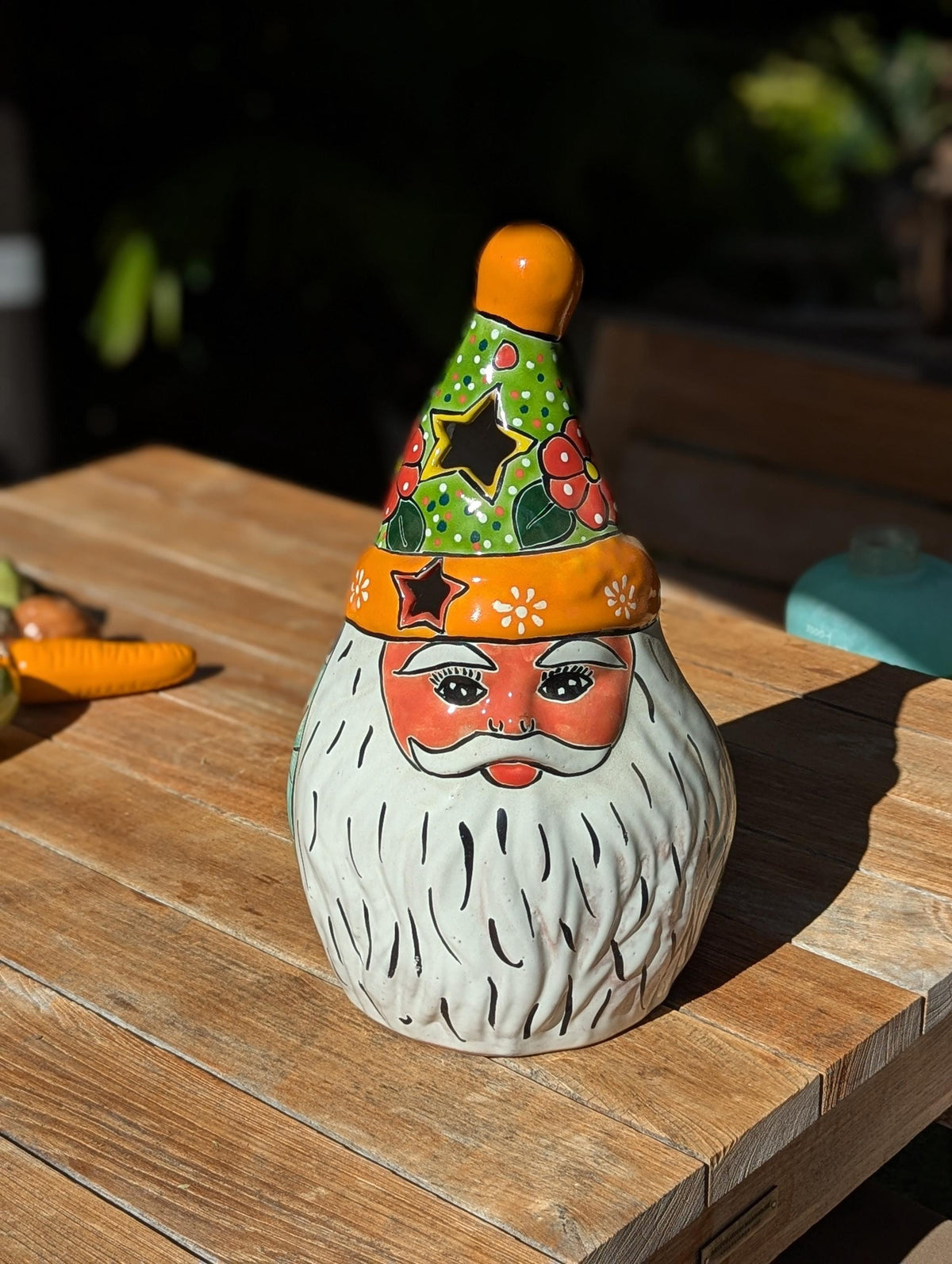 Talavera Santa Claus Statue | Hand-Painted Mexican Ceramic Christmas Tea Light Holder & Decor (18" Tall)