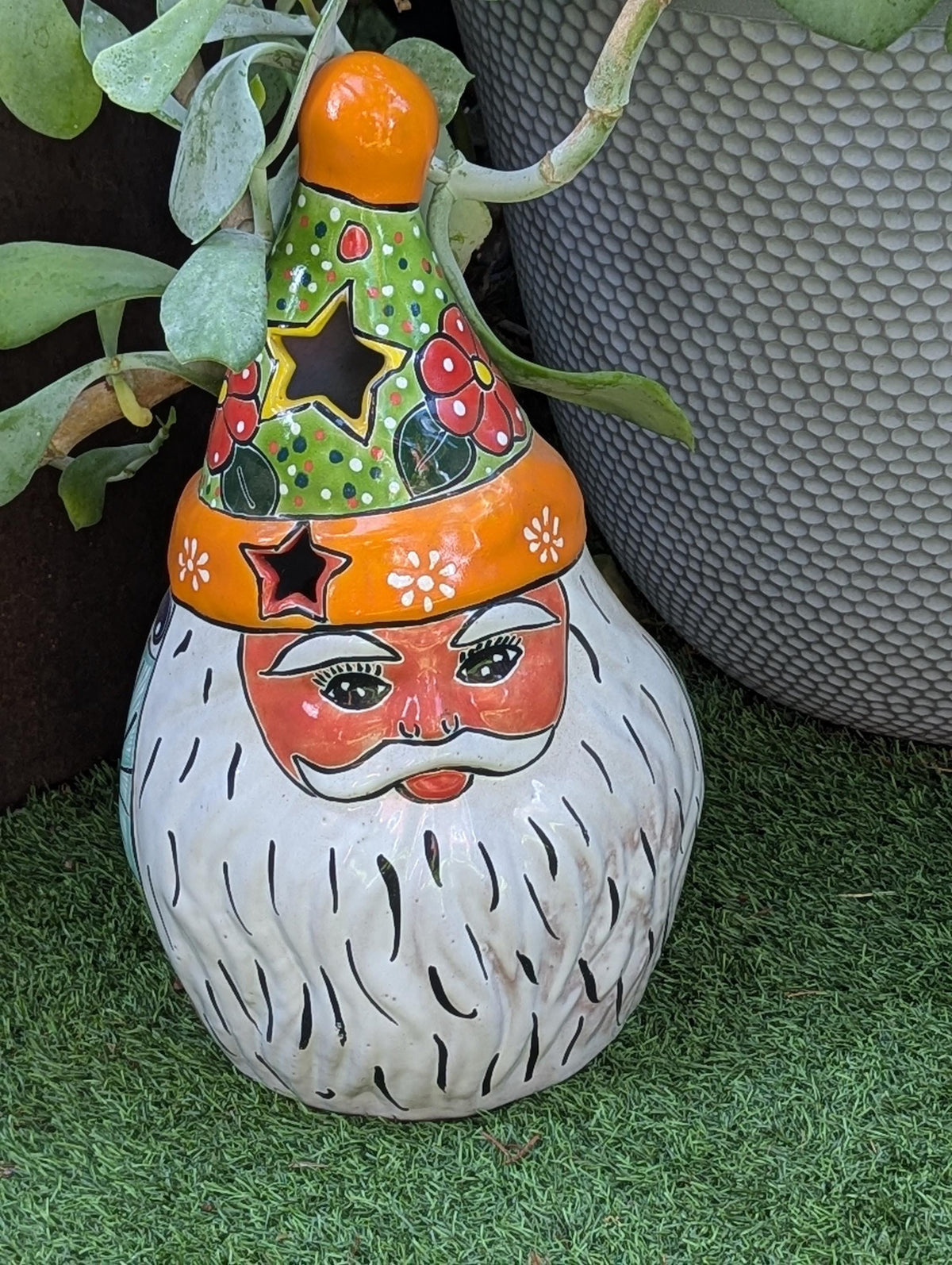 Talavera Santa Claus Statue | Hand-Painted Mexican Ceramic Christmas Tea Light Holder & Decor (18" Tall)