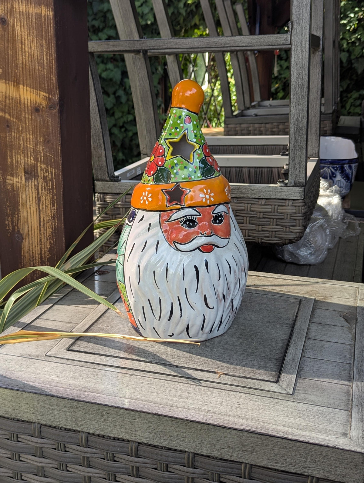 Talavera Santa Claus Statue | Hand-Painted Mexican Ceramic Christmas Tea Light Holder & Decor (18" Tall)