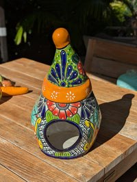 Talavera Santa Claus Statue | Hand-Painted Mexican Ceramic Christmas Tea Light Holder & Decor (18" Tall)