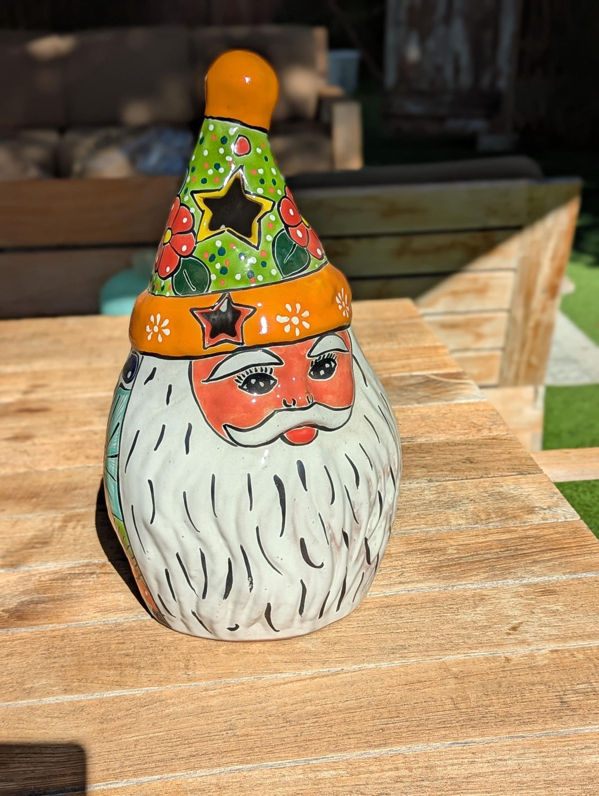 Talavera Santa Claus Statue | Hand-Painted Mexican Ceramic Christmas Tea Light Holder & Decor (18" Tall)